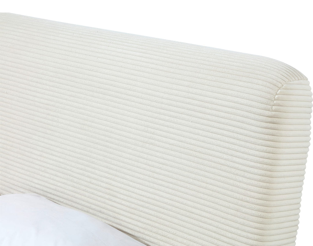 Wisteria Upholstered Platform Bed in Frosty Corduroy — close-up of the corduroy upholstery