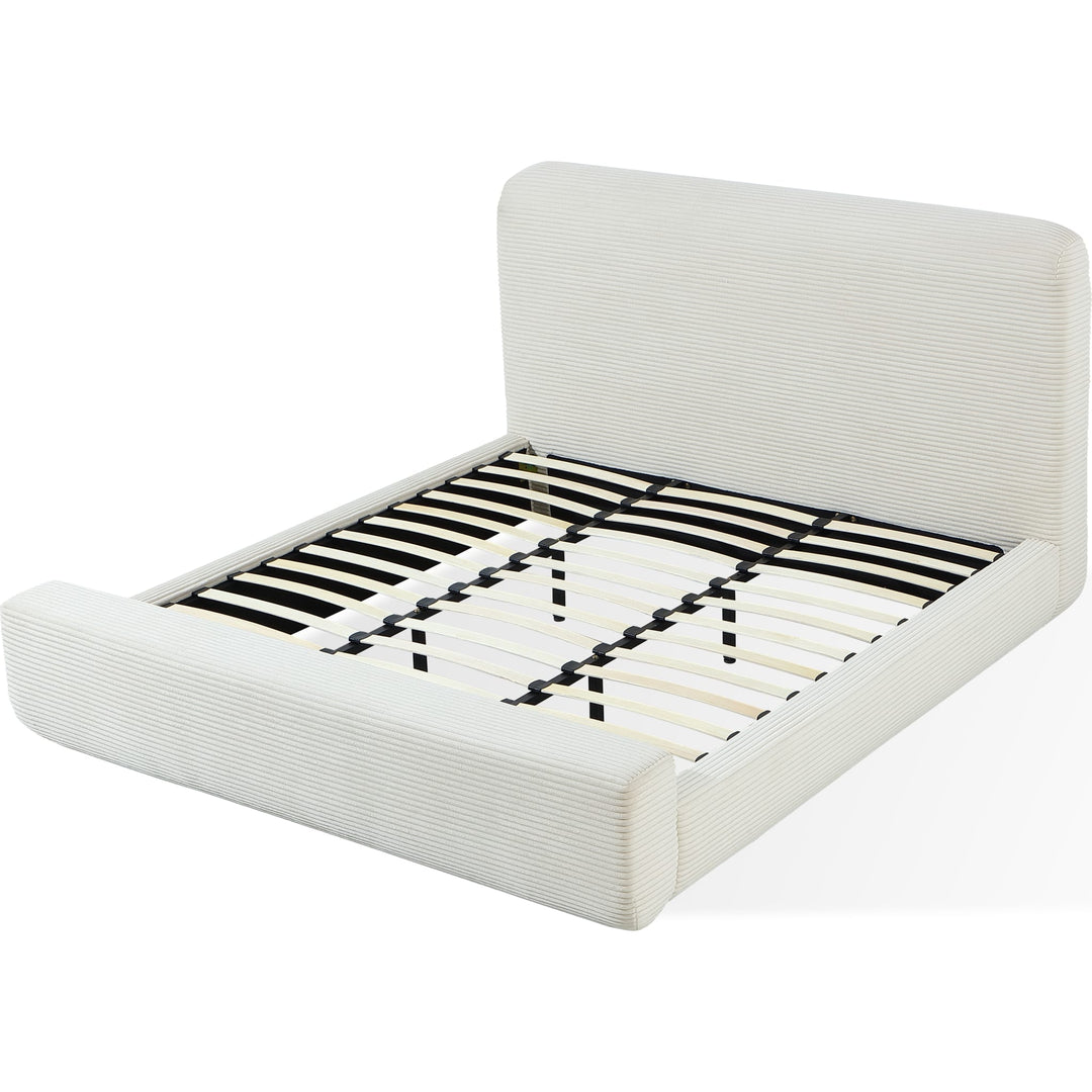 Wisteria Upholstered Platform Bed in Frosty Corduroy — without mattress, showing slat platform