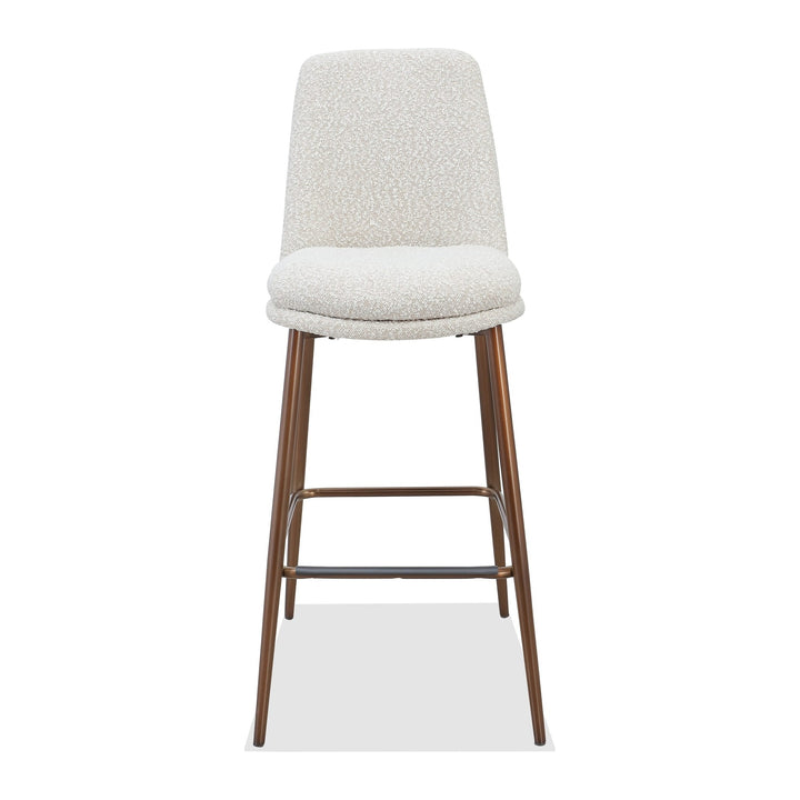 Wyatt Upholstered Bar Stool by Modus in Ricotta Boucle and Bronze Metal — product view on a white background