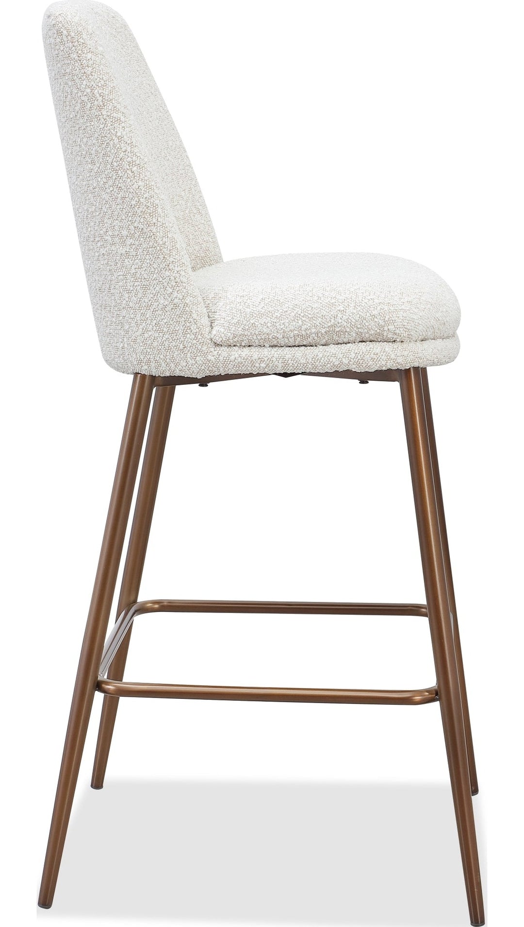 Wyatt Upholstered Bar Stool in Ricotta Boucle and Bronze Metal — product view on a white background