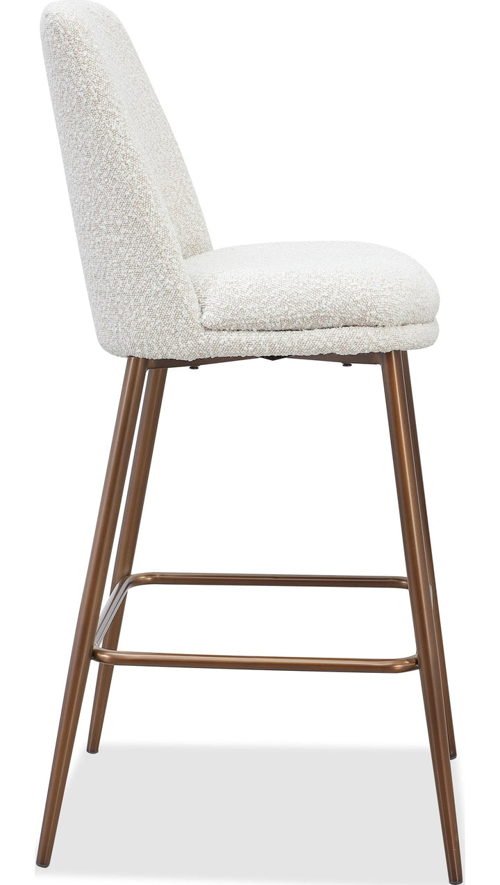 Wyatt Upholstered Bar Stool in Ricotta Boucle and Bronze Metal — product view on a white background