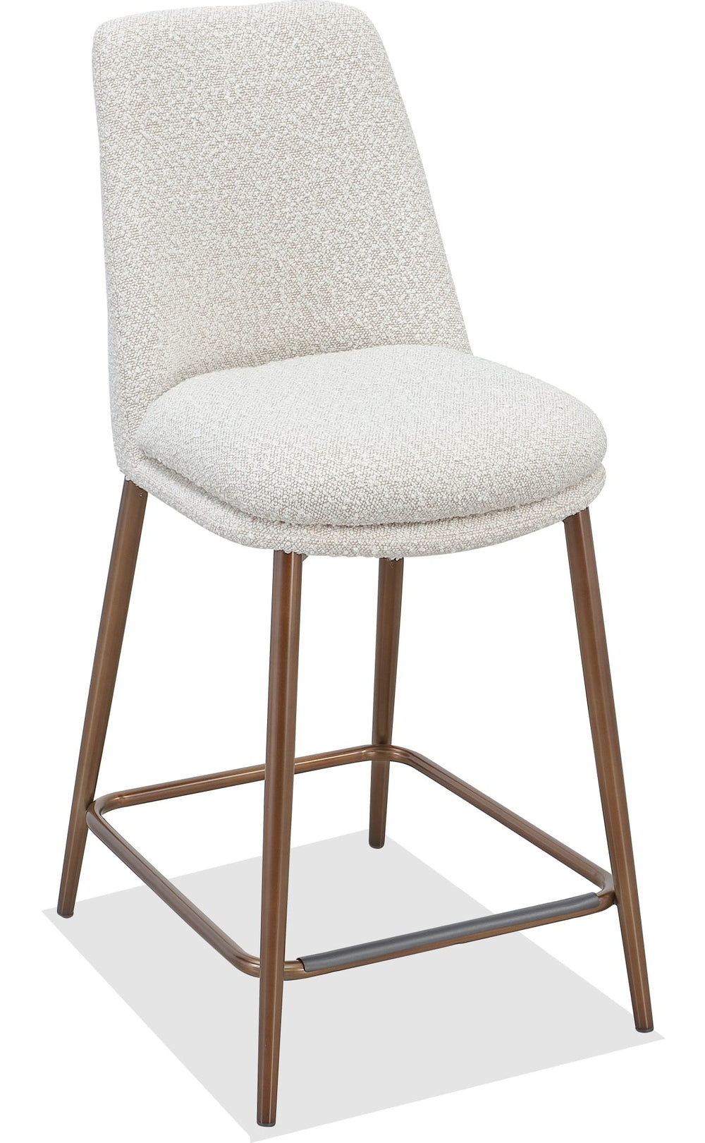 Wyatt Upholstered Counter Stool in Ricotta Boucle and Bronze Metal — product view on a white background