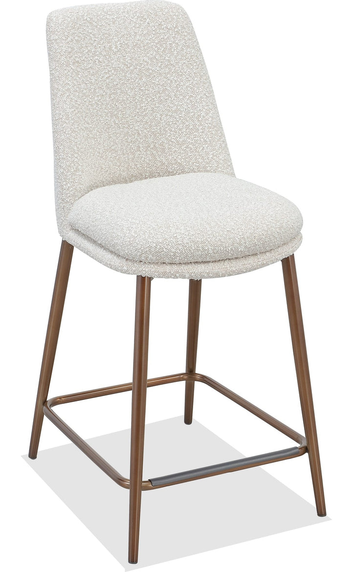 Wyatt Upholstered Counter Stool in Ricotta Boucle and Bronze Metal — product view on a white background