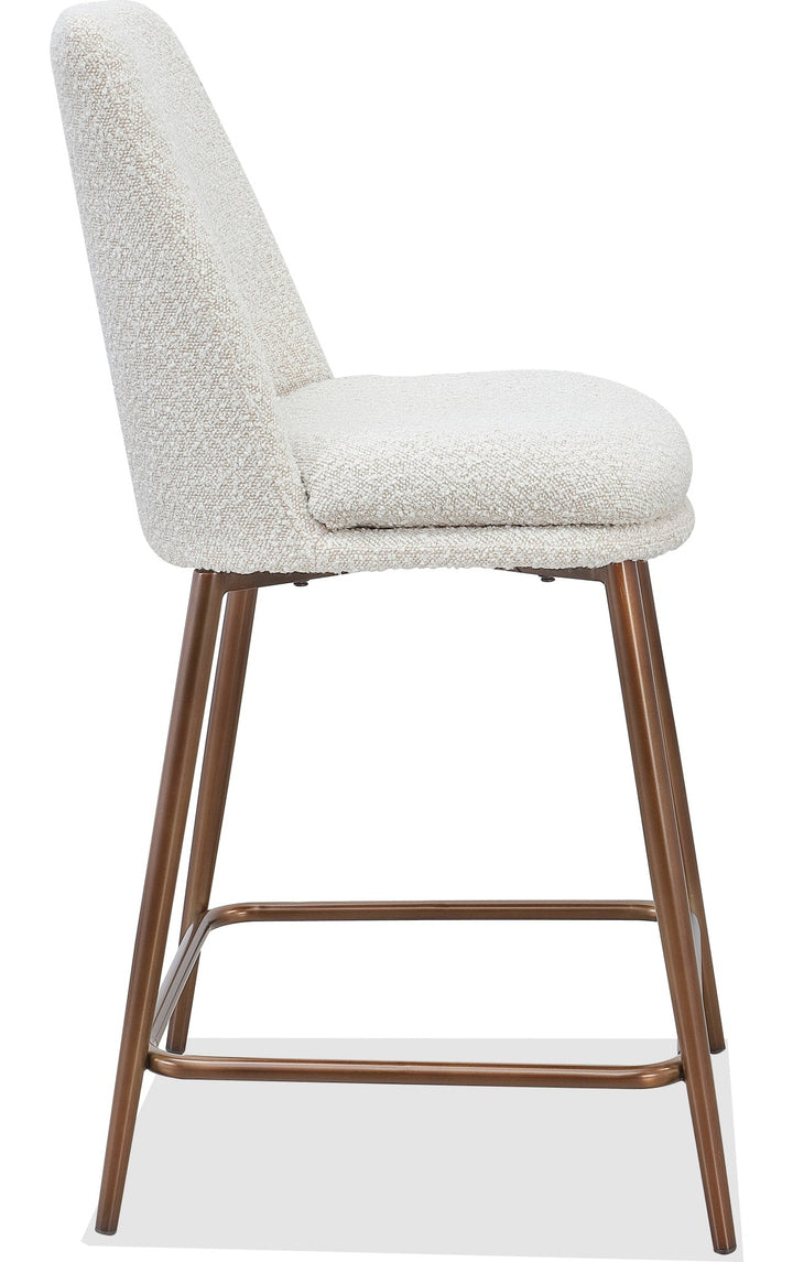 Wyatt Upholstered Counter Stool in Ricotta Boucle and Bronze Metal — product view on a white background
