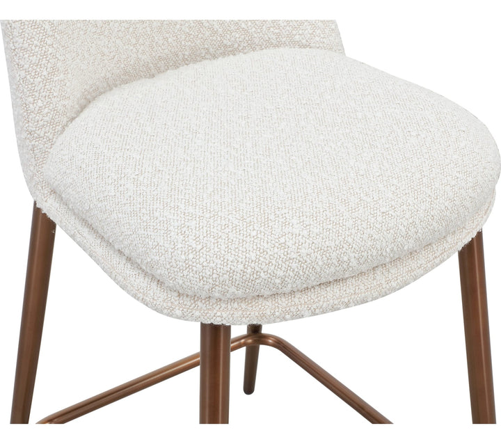 Wyatt Upholstered Counter Stool in Ricotta Boucle and Bronze Metal — product view on a white background