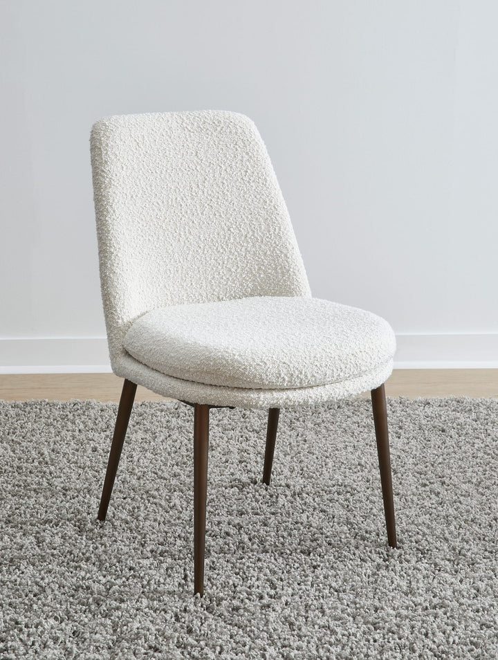 Wyatt Upholstered Dining Chair in Ricotta Boucle and Bronze Metal — lifestyle photo
