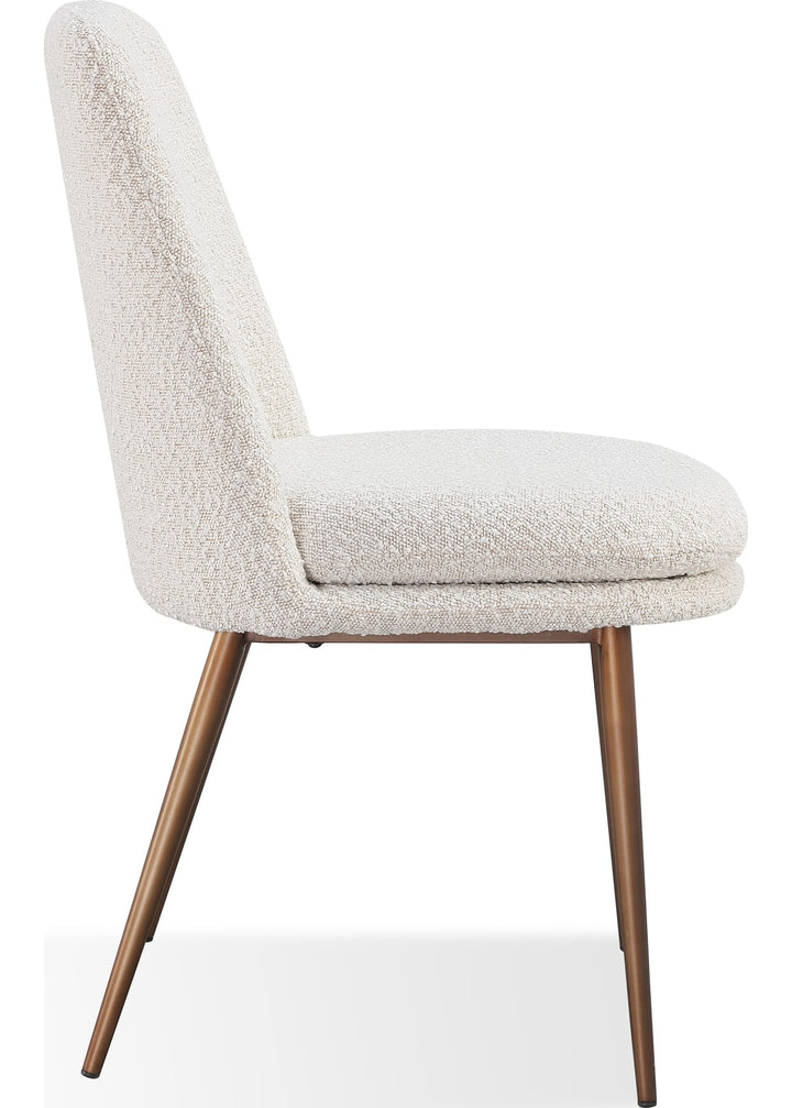 Wyatt Upholstered Dining Chair in Ricotta Boucle and Bronze Metal — product view on a white background
