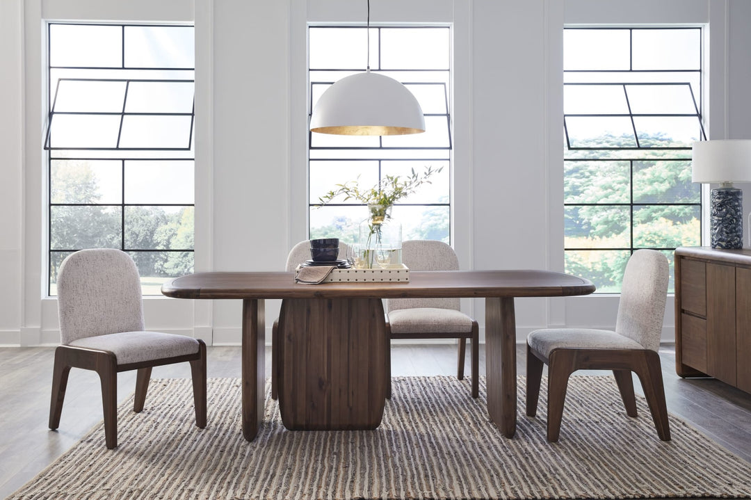 Xolani Chenille Upholstered Dining Chair in Chinchilla and Impala — lifestyle photo