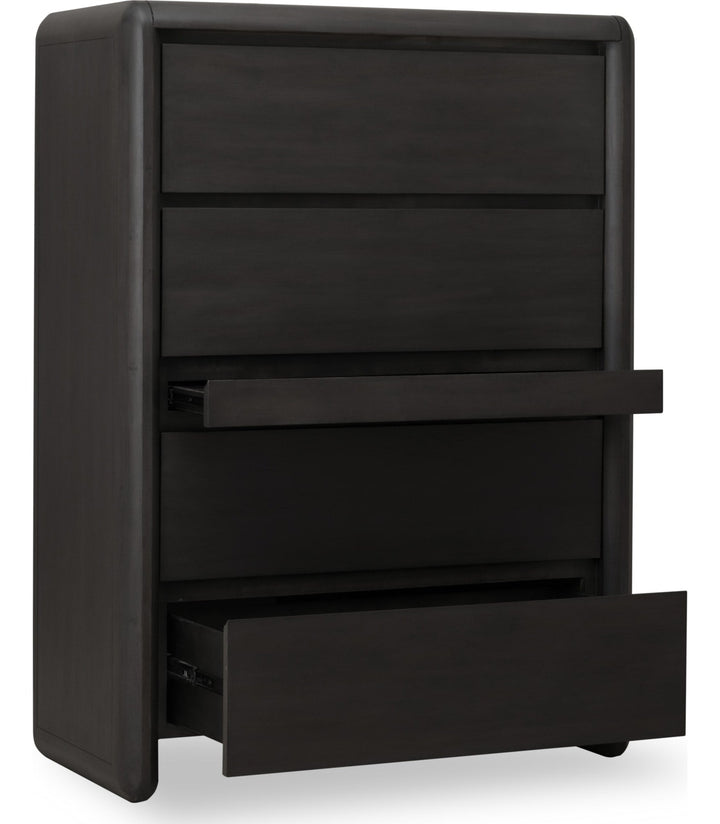 Xolani Five Drawer Chest with Jewelry Tray in Jaguar — with drawers open