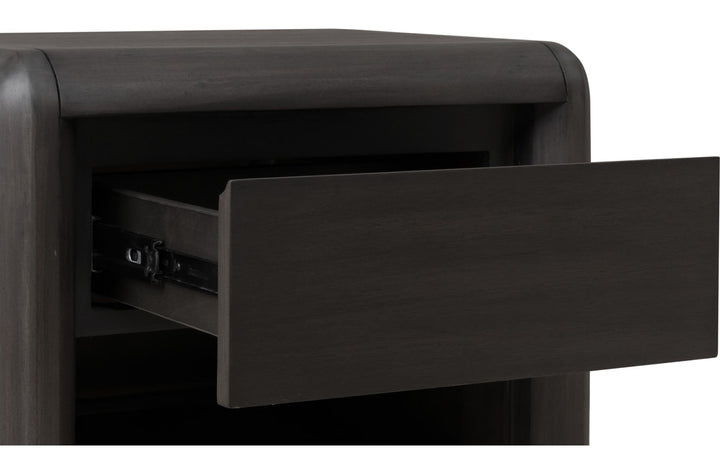 Xolani One Drawer Nightstand in Jaguar — with drawers open