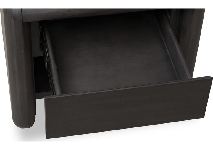 Xolani One Drawer Nightstand in Jaguar — with drawers open