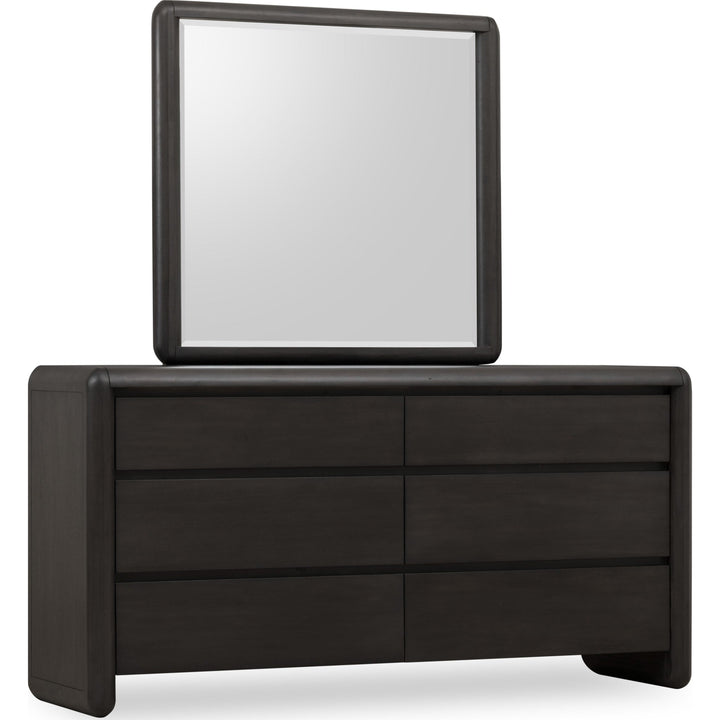 Xolani Six Drawer Dresser in Jaguar — on a white background with the matching mirror (sold separately)