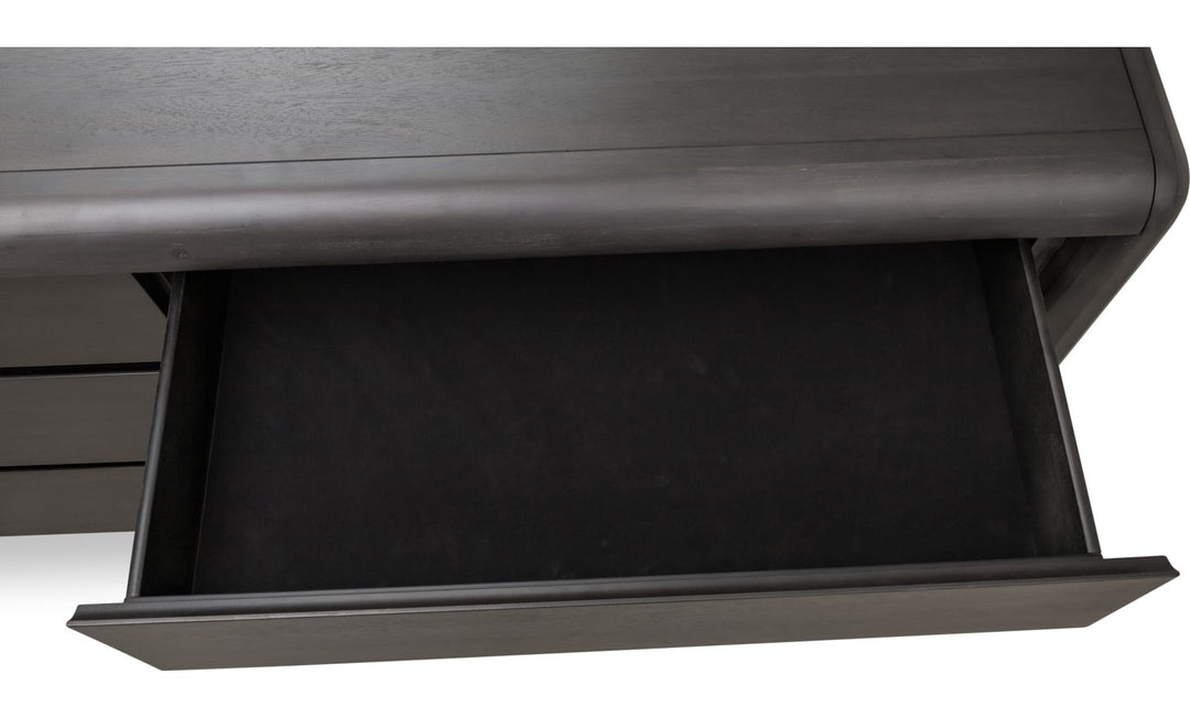 Xolani Six Drawer Dresser in Jaguar — with drawers open