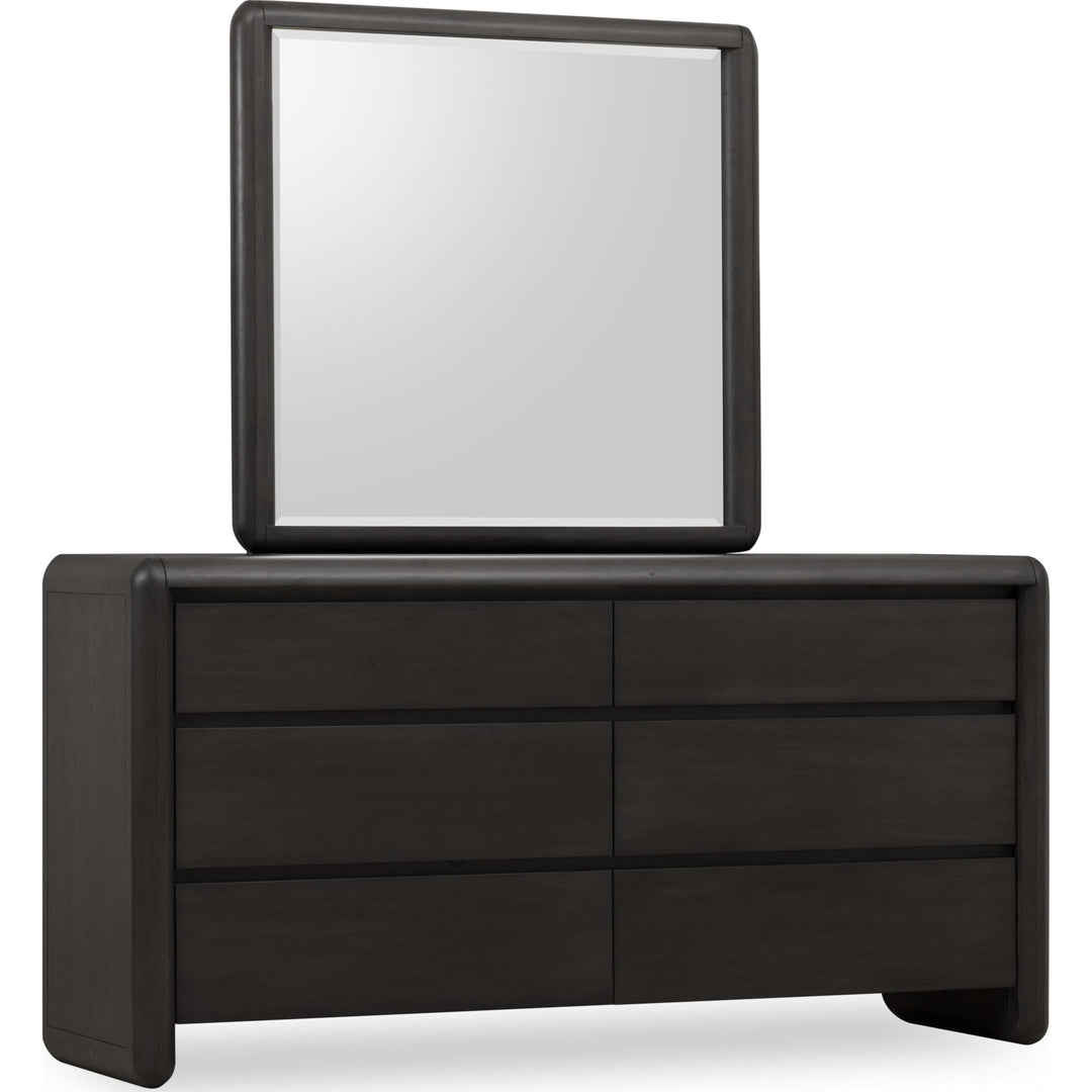 Xolani Wall or Dresser Mirror in Jaguar — on a white background, mounted on the matching dresser (sold separately)
