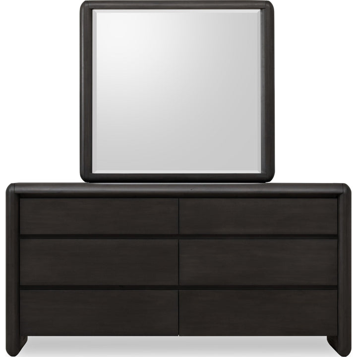 Xolani Wall or Dresser Mirror in Jaguar — on a white background, mounted on the matching dresser (sold separately)