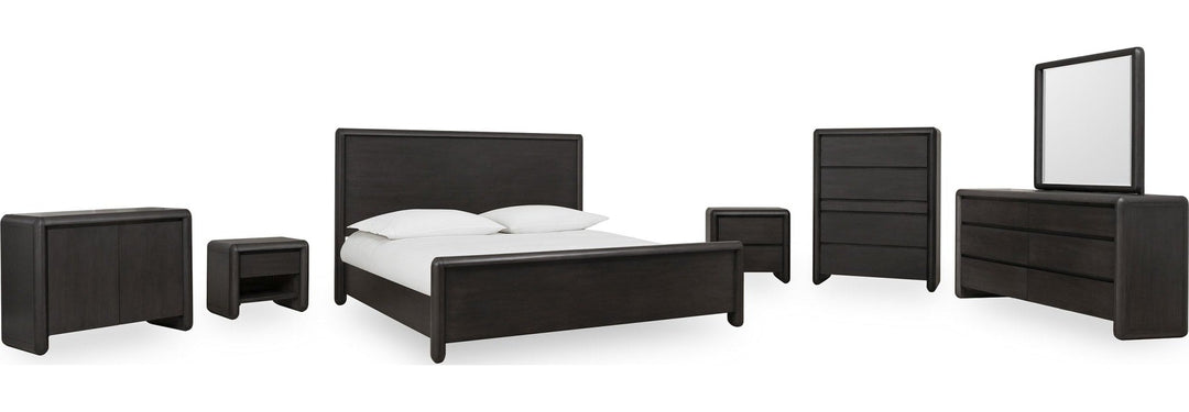 Xolani Wall or Dresser Mirror in Jaguar — shown with the matching bedroom group (sold separately)