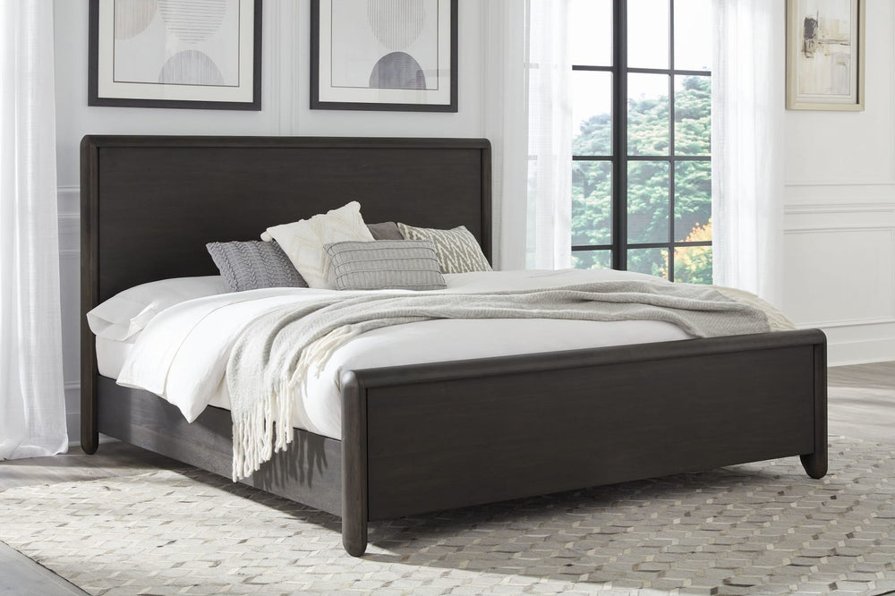 Xolani Wood Platform Bed in Jaguar styled in a bedroom