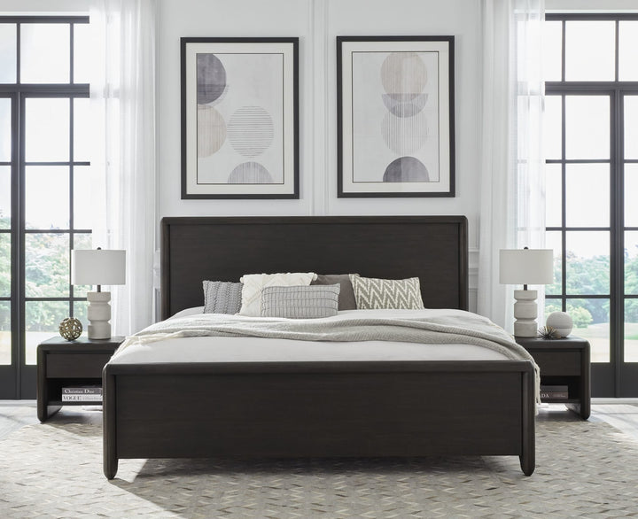 Xolani Wood Platform Bed in Jaguar styled in a bedroom