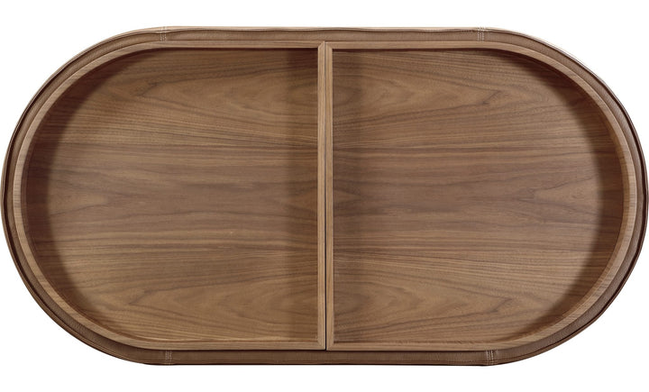 Yeal Upholstered Storage Coffee Table with Tray Top in Buckeye and Sahara — product view on a white background