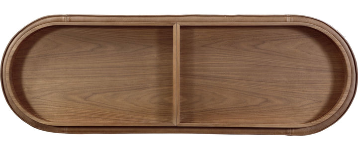 Yeal Upholstered Storage Console Table with Tray Top in Buckeye and Sahara — product view on a white background