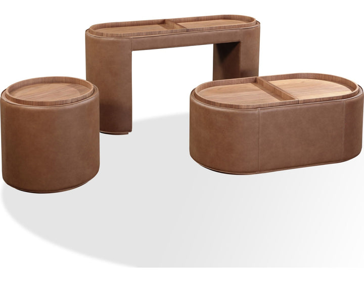 Yeal Upholstered Storage Console Table with Tray Top in Buckeye and Sahara — product view on a white background