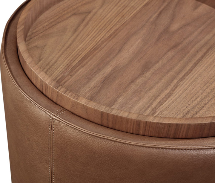 Yeal Upholstered Storage End Table with Tray Top in Buckeye and Sahara — lifestyle photo