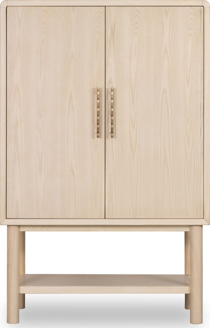 Zinnia Bar Cabinet in White Sand — lifestyle photo