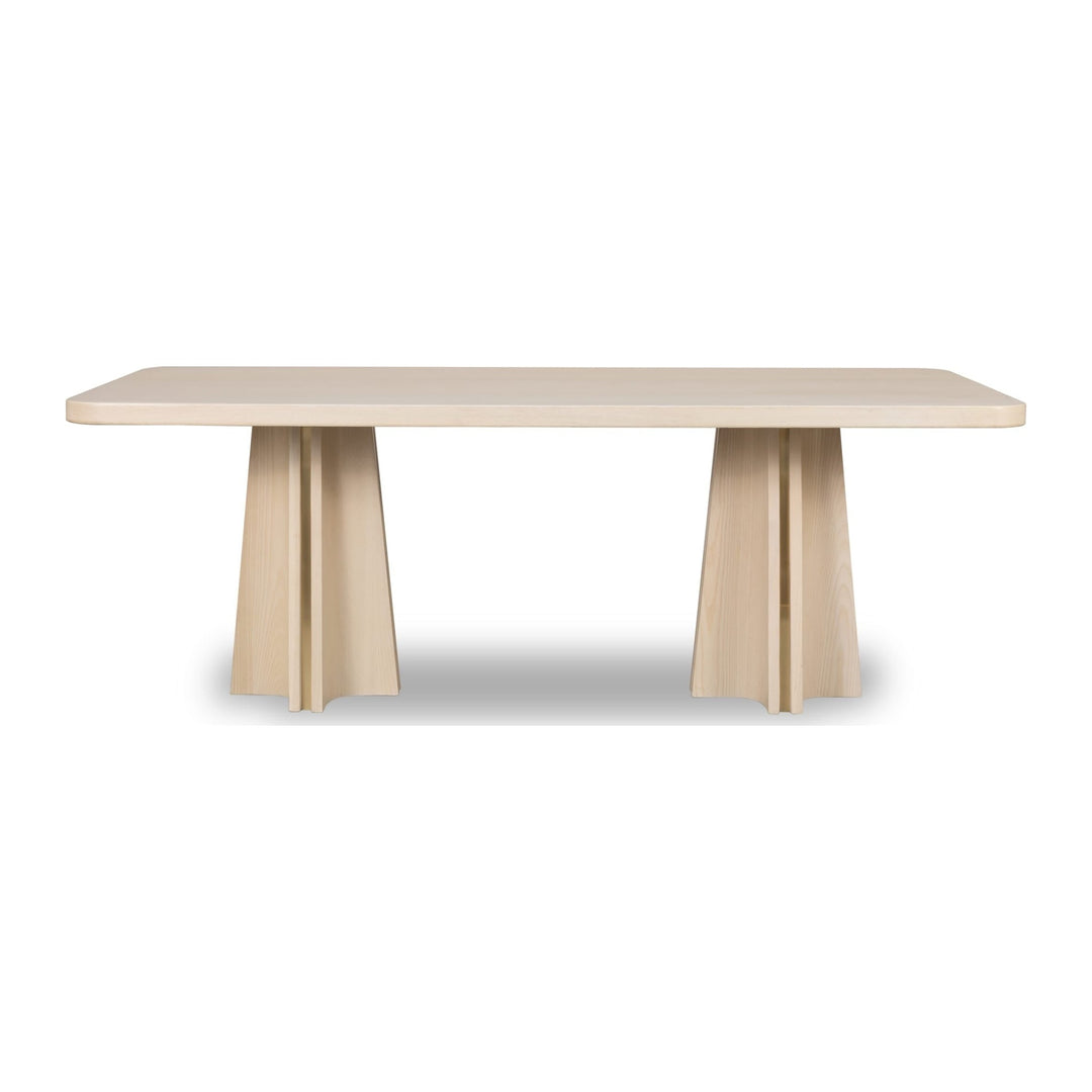 Zinnia Double Pedestal Dining Table by Modus in White Sand — product view on a white background