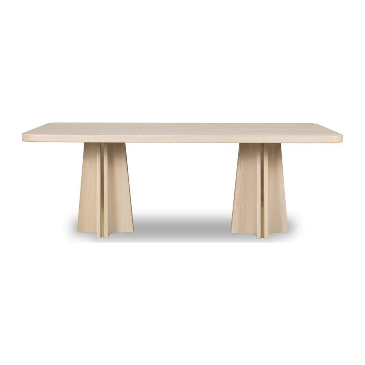 Zinnia Double Pedestal Dining Table by Modus in White Sand — product view on a white background