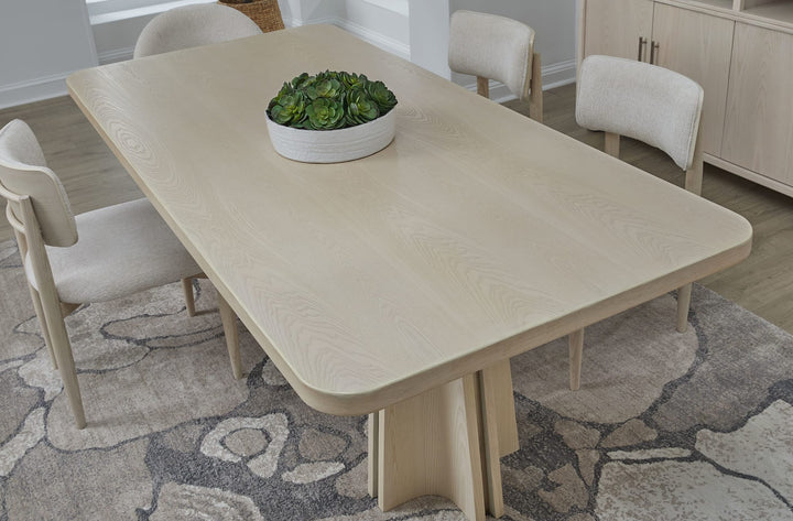 Zinnia Double Pedestal Dining Table in White Sand — lifestyle photo