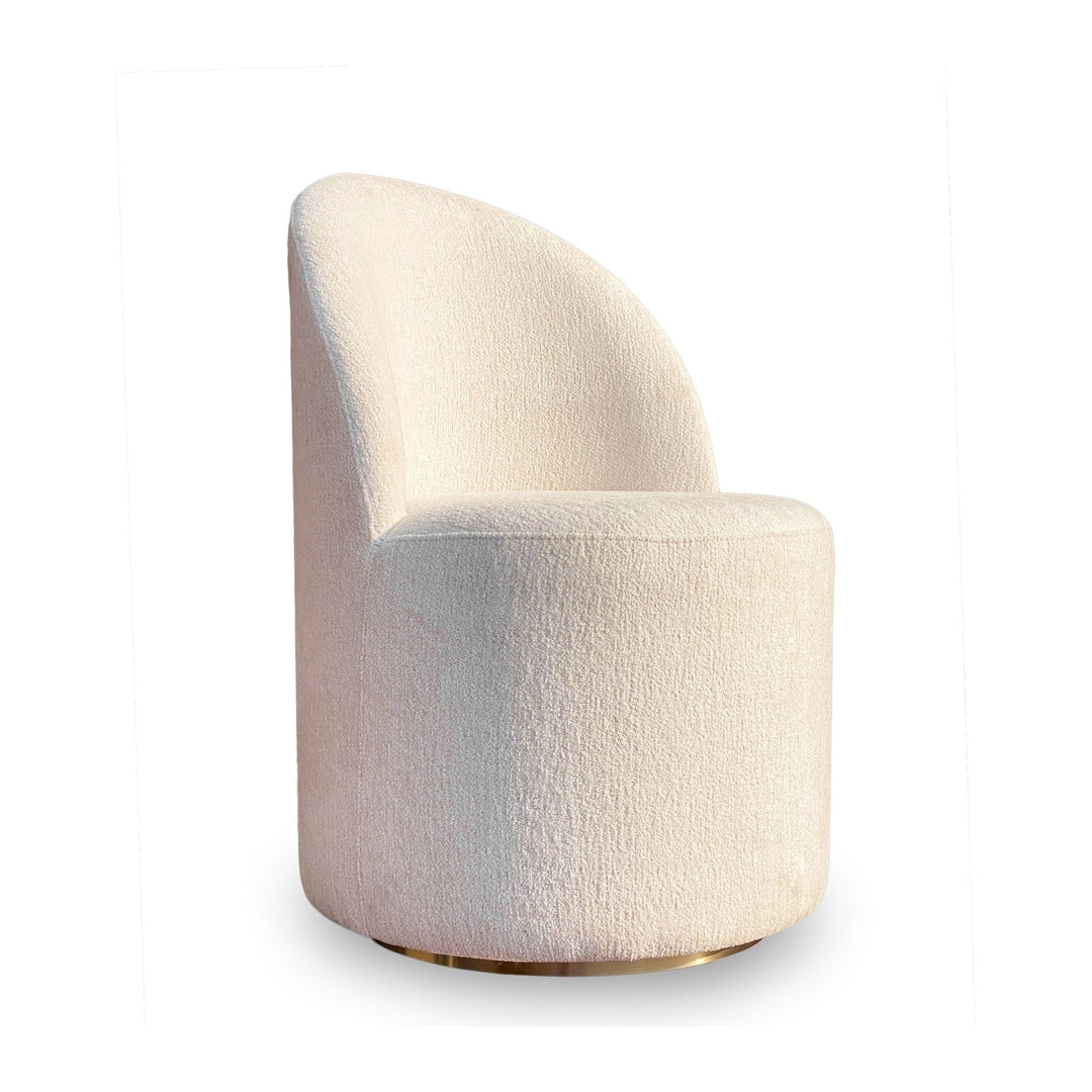 Zinnia Fully Upholstered Swivel Dining Chair by Modus in Dune Chenille — product view on a white background