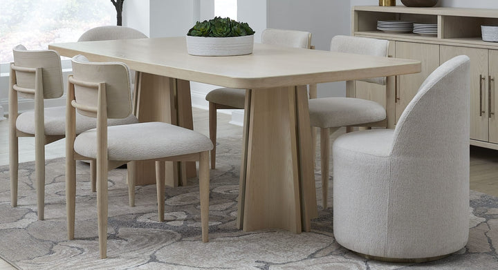 Zinnia Fully Upholstered Swivel Dining Chair in Dune Chenille — lifestyle photo