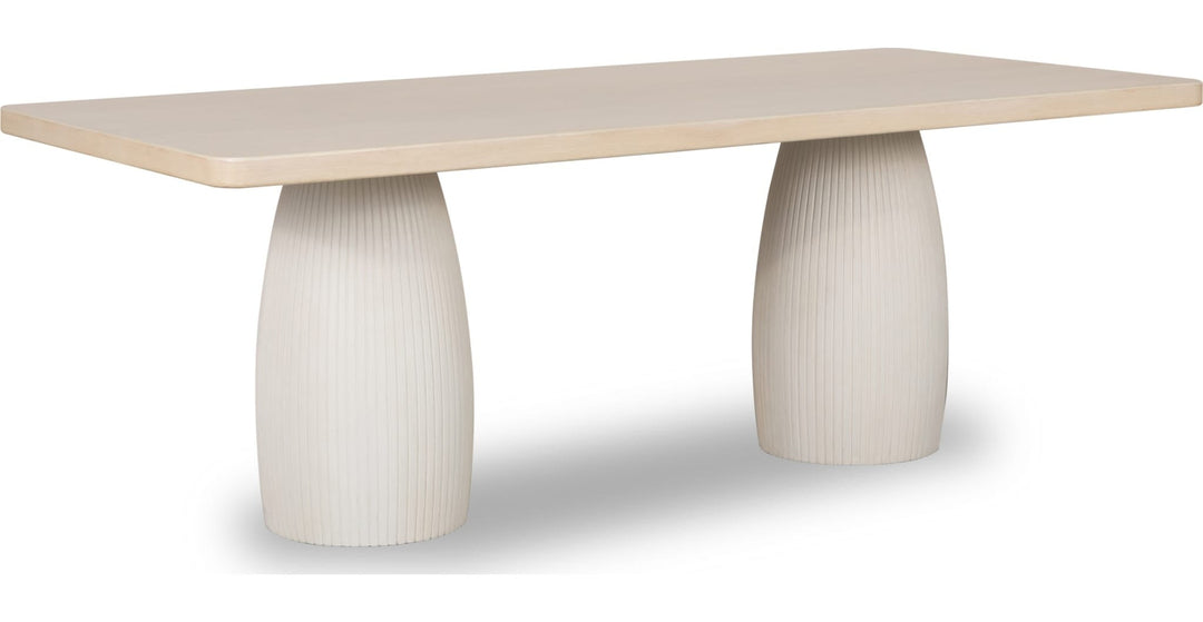 Zinnia Plaster Base Dining Table in White Sand and Ivory — product view on a white background