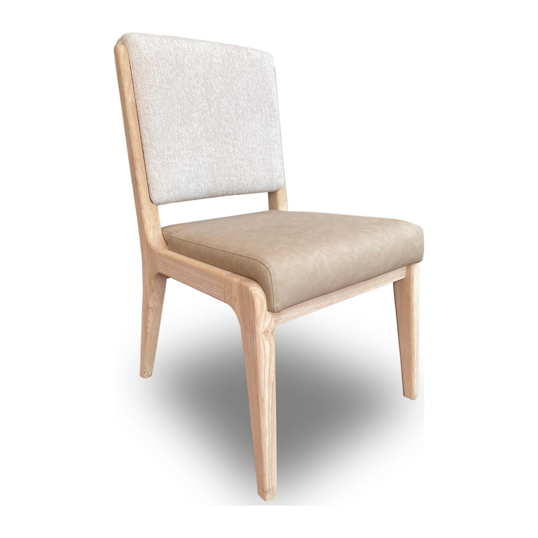 Zinnia Upholstered Dining Chair by Modus in White Sand, Buttermilk Leather and Dune Chenille — product view on a white background
