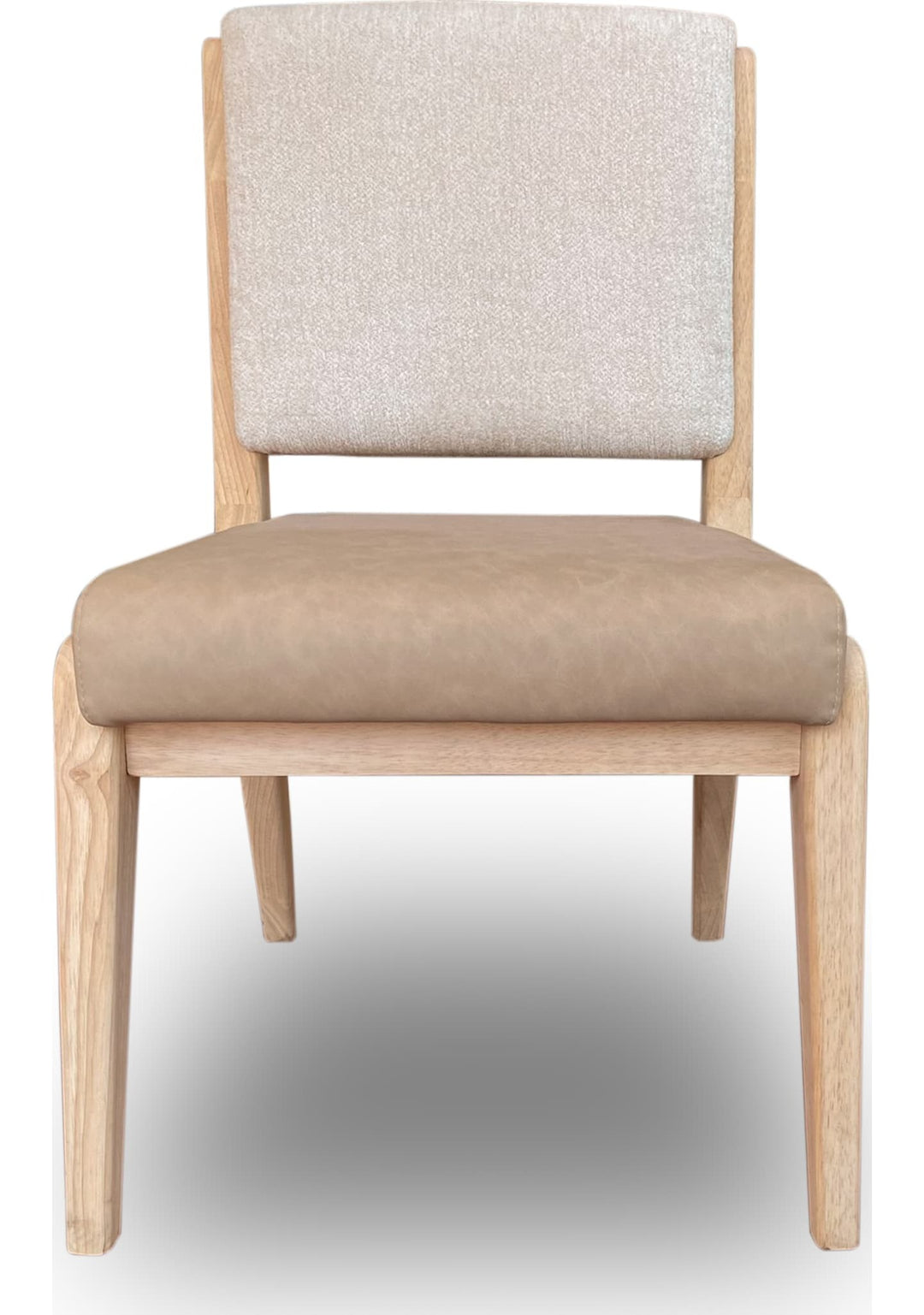 Zinnia Upholstered Dining Chair in White Sand, Buttermilk Leather and Dune Chenille — product view on a white background