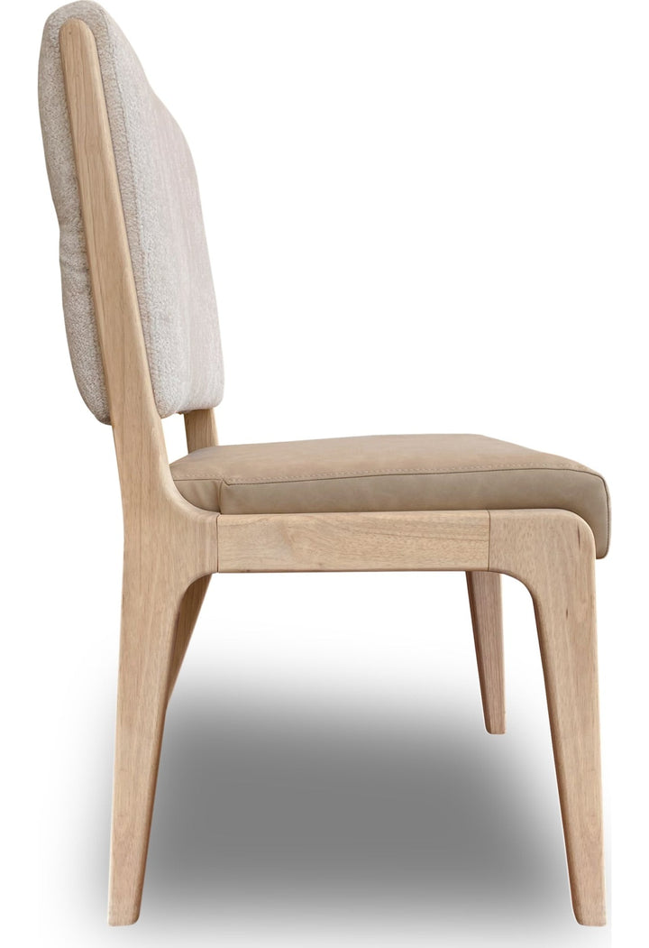 Zinnia Upholstered Dining Chair in White Sand, Buttermilk Leather and Dune Chenille — product view on a white background