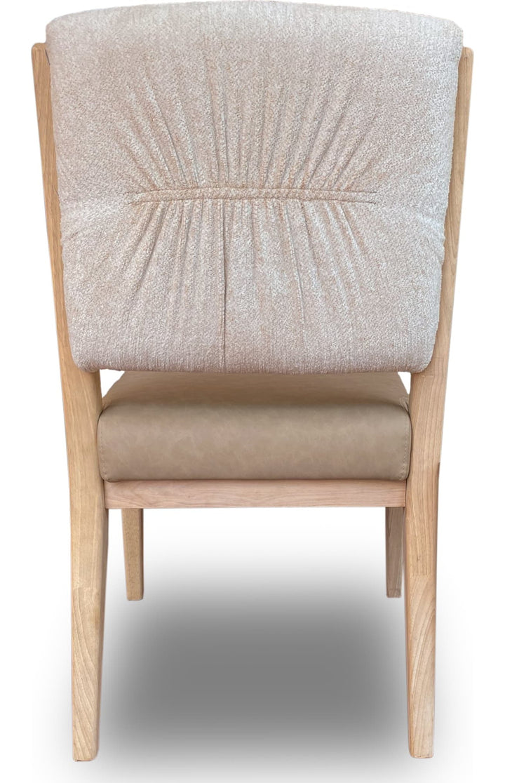 Zinnia Upholstered Dining Chair in White Sand, Buttermilk Leather and Dune Chenille — product view on a white background