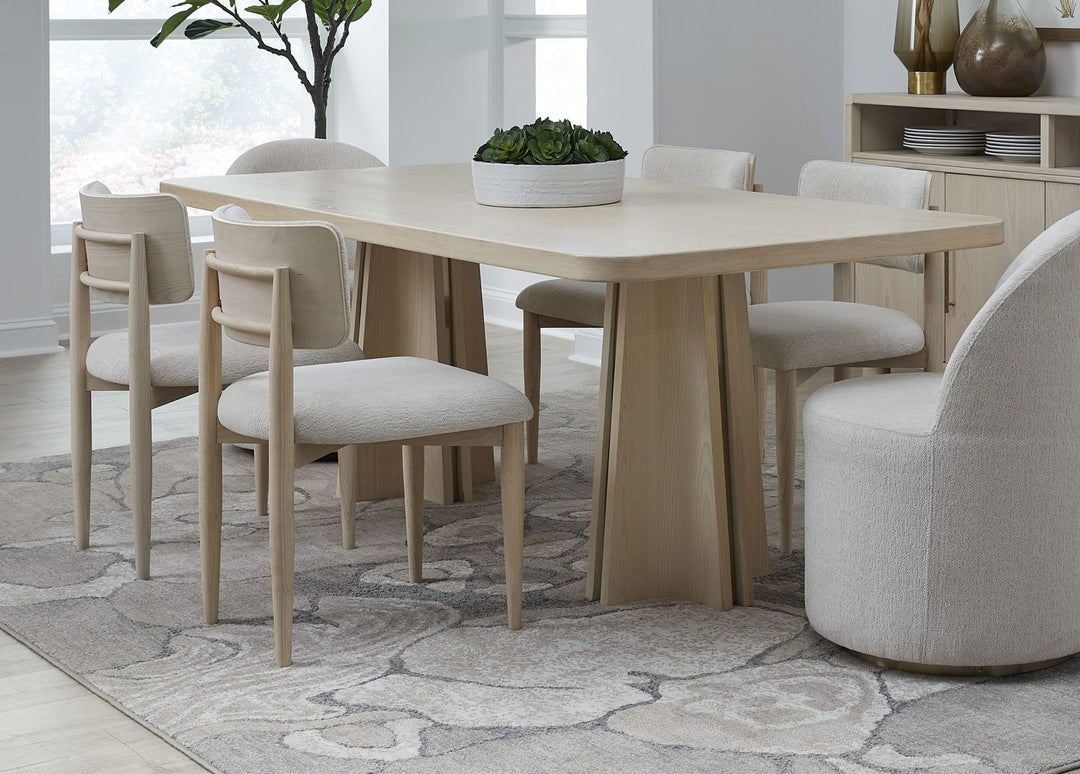 Zinnia Wood Back Dining Chair in White Sand and Dune Chenille — lifestyle photo