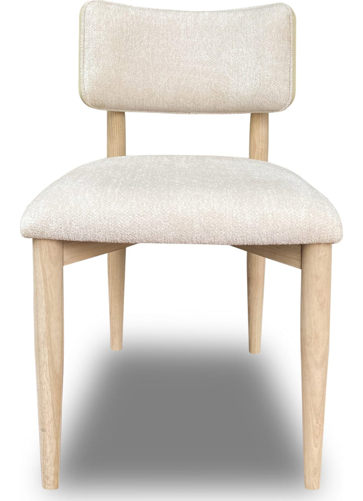 Zinnia Wood Back Dining Chair in White Sand and Dune Chenille — product view on a white background