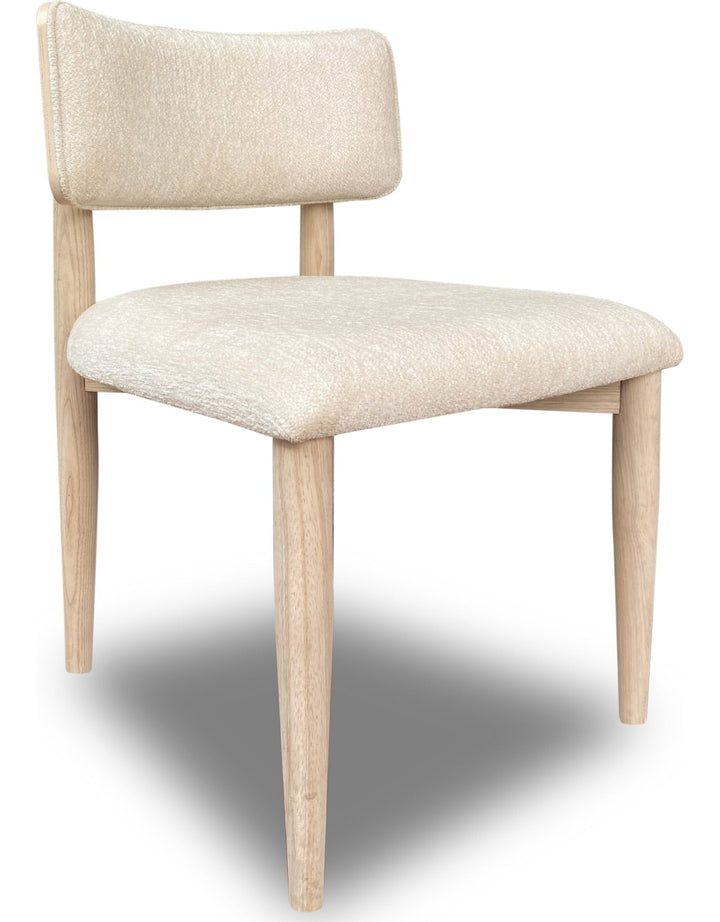 Zinnia Wood Back Dining Chair in White Sand and Dune Chenille — product view on a white background