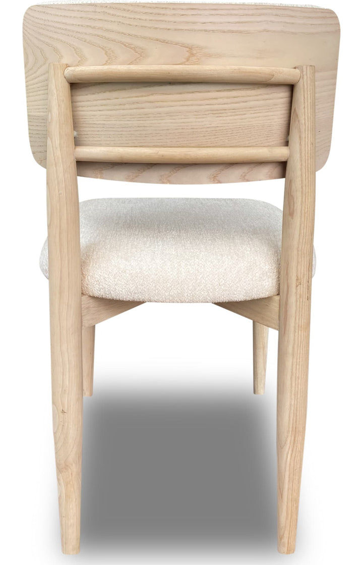 Zinnia Wood Back Dining Chair in White Sand and Dune Chenille — product view on a white background