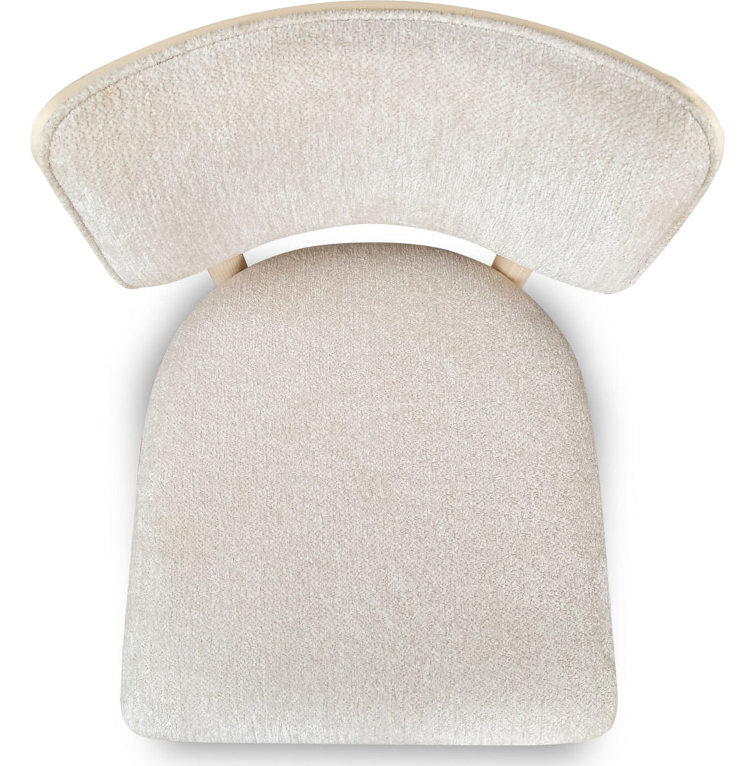 Zinnia Wood Back Dining Chair in White Sand and Dune Chenille — product view on a white background