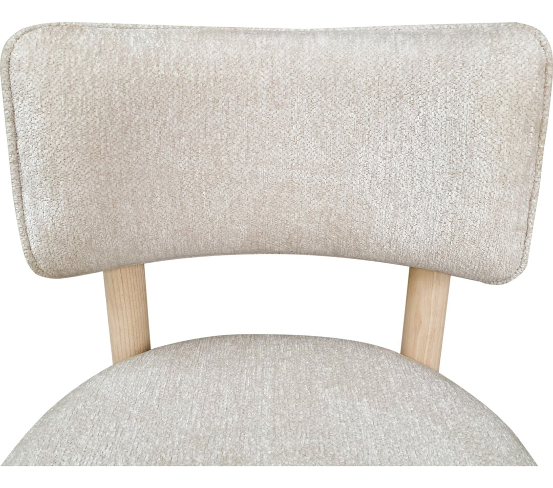 Zinnia Wood Back Dining Chair in White Sand and Dune Chenille — product view on a white background
