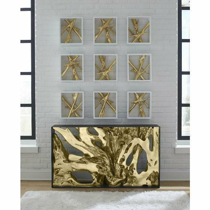 Cast Root Console Table, Iron Frame, Resin, Silver Leaf Sideboards Phillips Collection