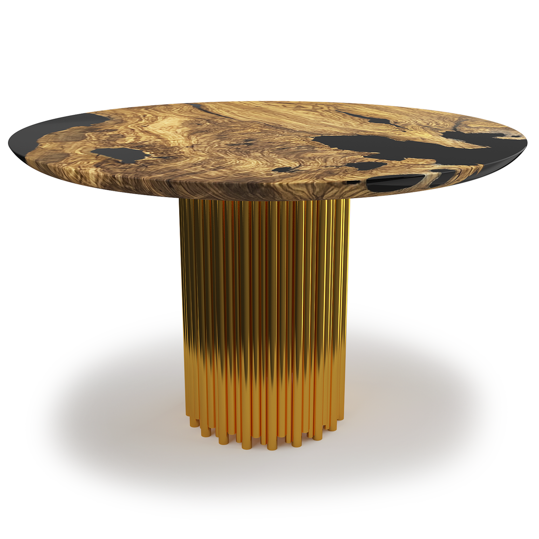 Hagno Round Dining Table - Dining Table - www.arditicollection.com - Olive Wood Dining Table, dining tables, dining chairs, buffets sideboards, kitchen islands counter tops, coffee tables, end side tables, center tables, consoles, accent chairs, sofas, tv stands, cabinets, bookcases, poufs benches, chandeliers, hanging lights, floor lamps, table desk lamps, wall lamps, decorative objects, wall decors, mirrors, walnut wood, olive wood, ash wood, silverberry wood, hackberry wood, chestnut wood, oak wood