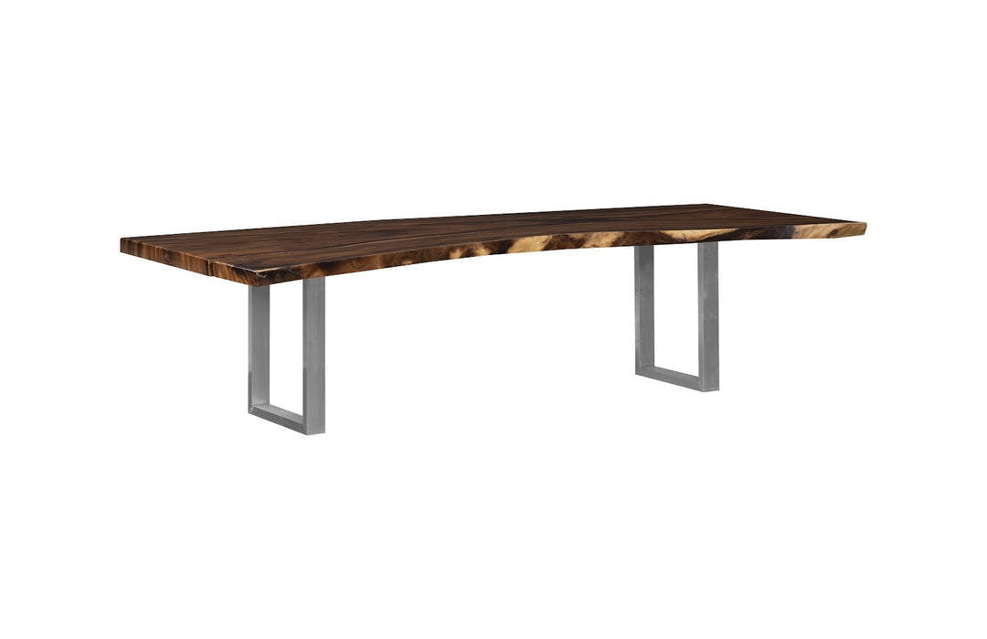 Origins Dining Table Live Edge, Brushed Stainless Steel Legs, Natural ID107174 118" Natural Slab Table Phillips Collection