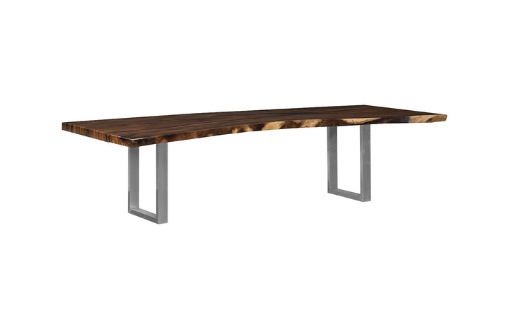 Origins Dining Table Live Edge, Brushed Stainless Steel Legs, Natural ID107174 118" Natural Slab Table Phillips Collection