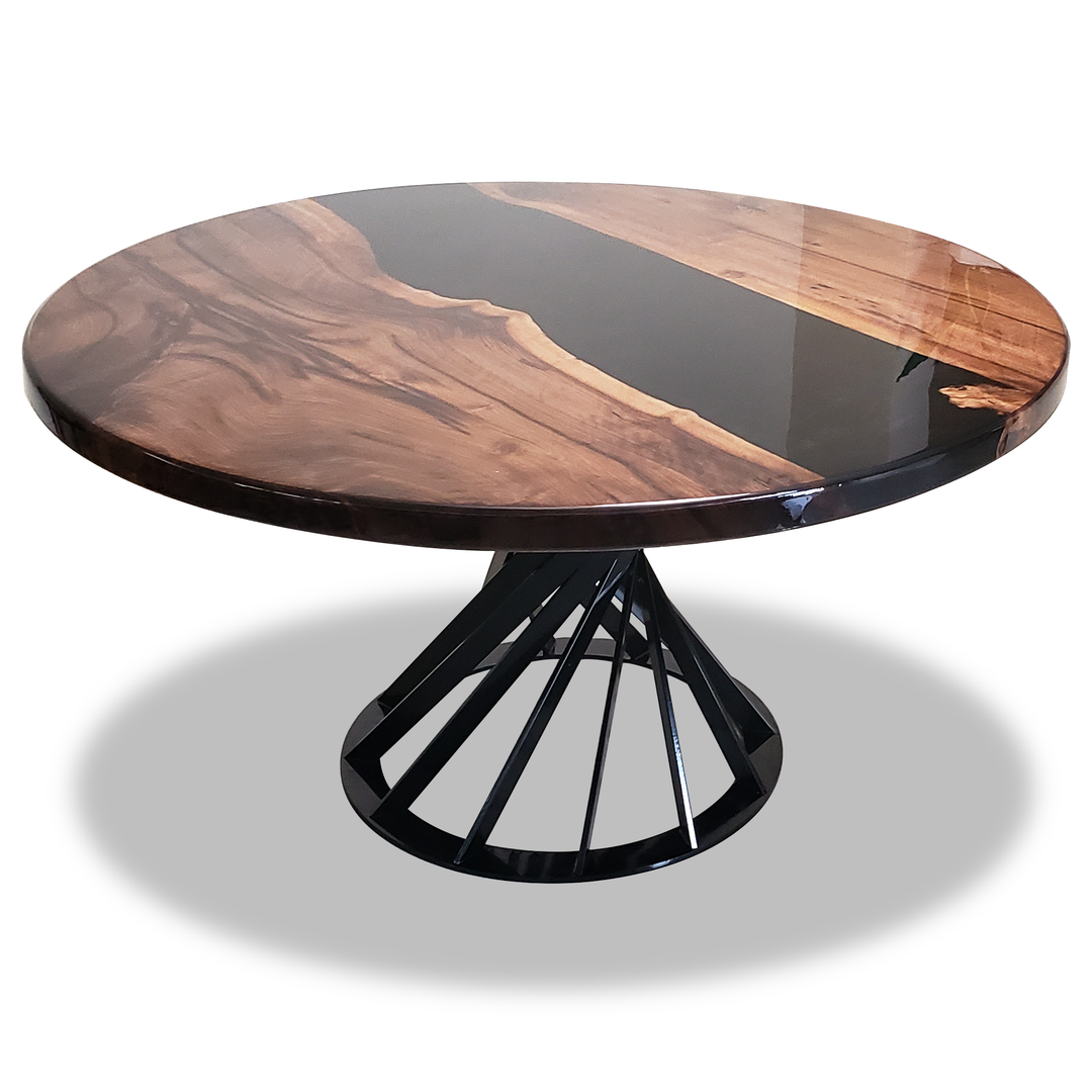 Panaro Round Black River Dining Table - Dining Table - www.arditicollection.com - Walnut Wood Dining Table, dining tables, dining chairs, buffets sideboards, kitchen islands counter tops, coffee tables, end side tables, center tables, consoles, accent chairs, sofas, tv stands, cabinets, bookcases, poufs benches, chandeliers, hanging lights, floor lamps, table desk lamps, wall lamps, decorative objects, wall decors, mirrors, walnut wood, olive wood, ash wood, silverberry wood, hackberry wood