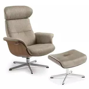 TIMEOUT Recliner + Footstool  Taupe -Walnut - WOOD Lounge Chairs Conform