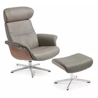 TIMEOUT Recliner + Footstool + Cement Leather +  Walnut Lounge Chairs Conform